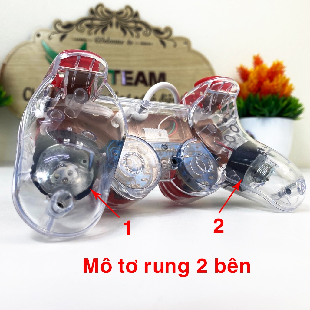 Tay cầm chơi game PC Cổng USB Có Đèn Led + Rung Trong Suốt SB-19 Chơi FO4, Genshin Impact, Pes 2022 -DC4824