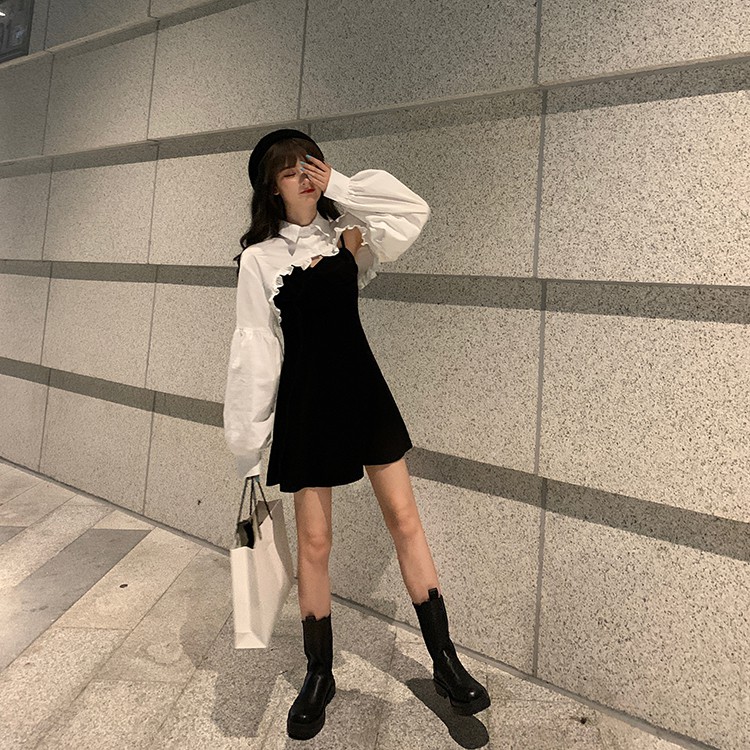 Xiaozhainv Set Đầm Ôm Hai Dây Và Áo Sơ Mi Tay Phồng Thời Trang Gợi Cảm Cho Nữ | BigBuy360 - bigbuy360.vn