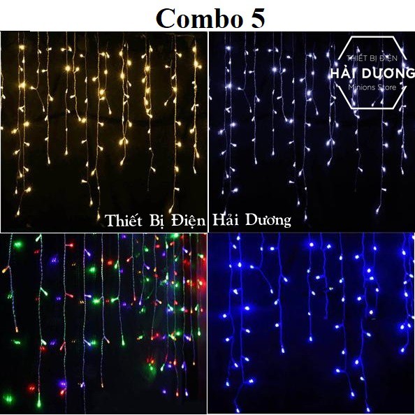 Combo 5 Đèn nháy thả rèm trang trí 8 chế độ DL456 Ngang 4,5 mét 19 dây thả xuống 40,50,60 cm Có đầu nối