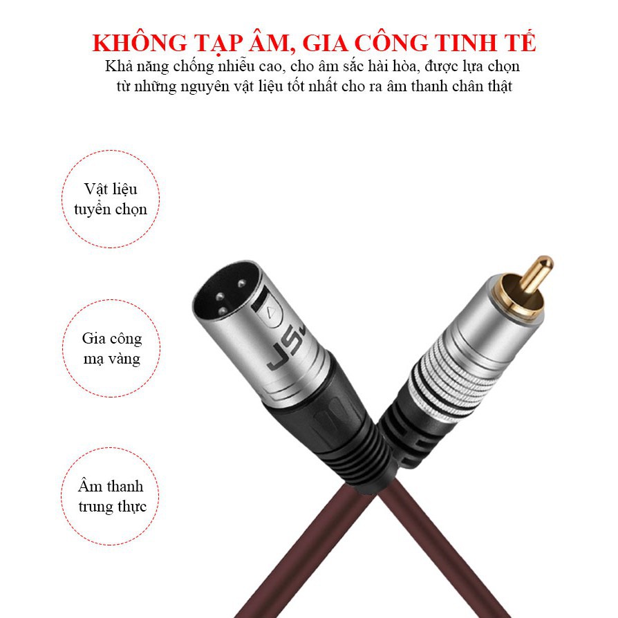 [Bán chạy nhất] Dây canon (XLR) đực ra đầu bông sen (AV/RCA) cái JSJ 606E dài 1m dễ dàng co giãn, đầu nối được gia công 