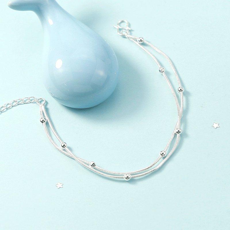 Lắc Chân Bạc Ý 925 Chuỗi Bi Song Song [Free Ship]
