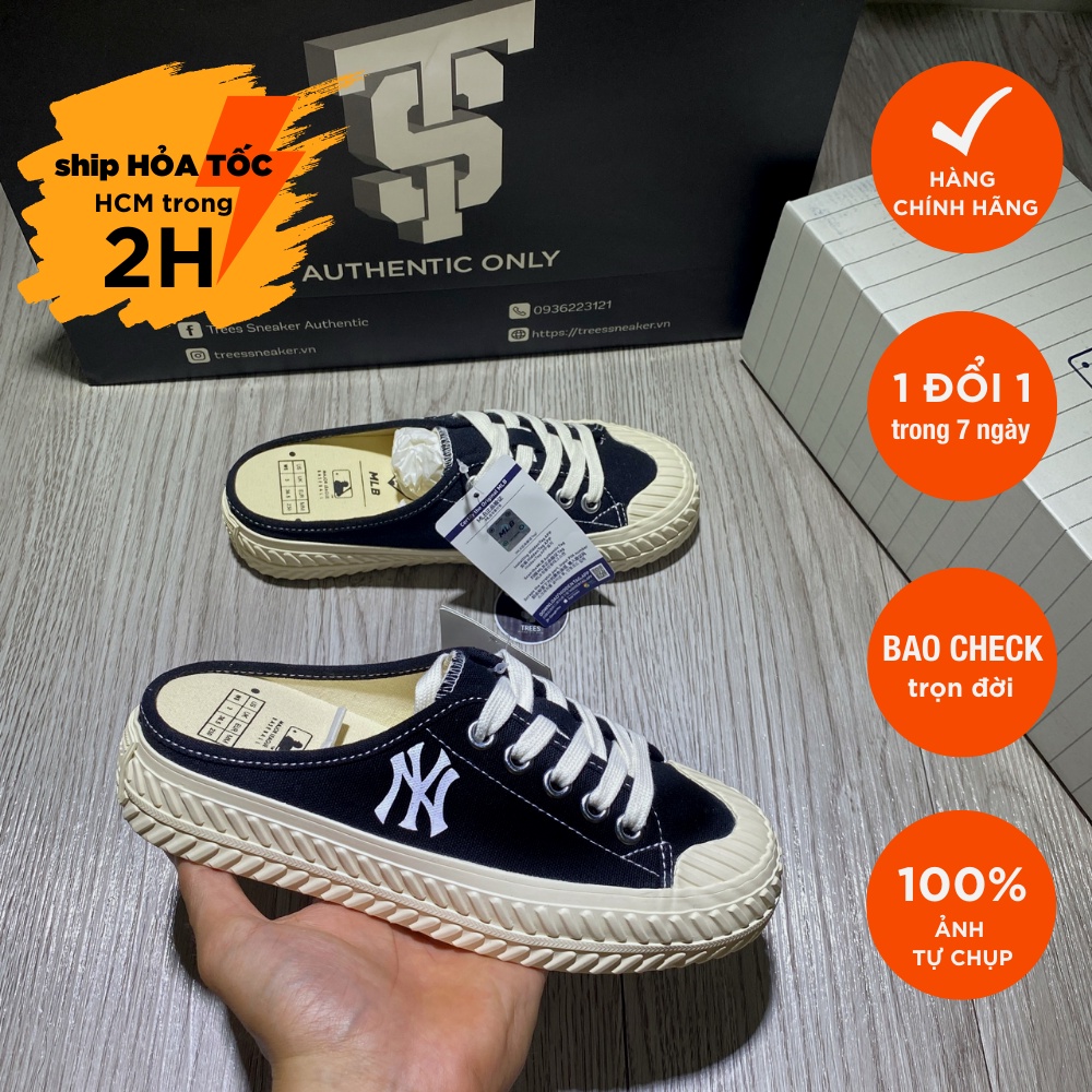 Giày thể thao đạp gót MLB MULE BLACK FULL BOX TAG CHECK HIDDEN TAG
