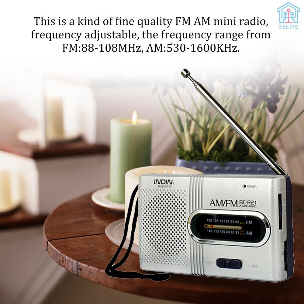 【E&V】Mini Radio Portable Speaker AM FM Adjustable Telescopic Antenna Pocket Radios