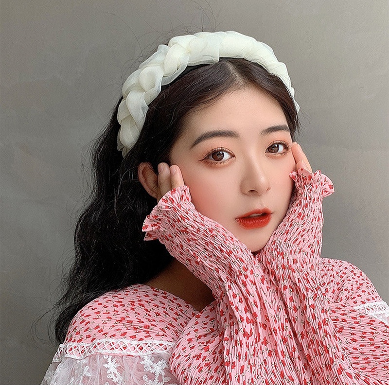 Băng Đô Vải Organza Cao Cấp Co Giãn Thắt Bím Tóc Chống Trượt / Rửa Mặt Trang Điểm Thời Trang Hàn Quốc INS Cho Nữ