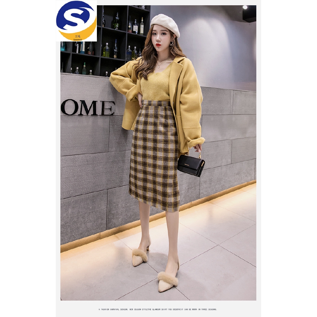 Chân Váy Len Lưng Cao Họa Tiết Sọc Caro Phong Cách Trẻ Trung | BigBuy360 - bigbuy360.vn