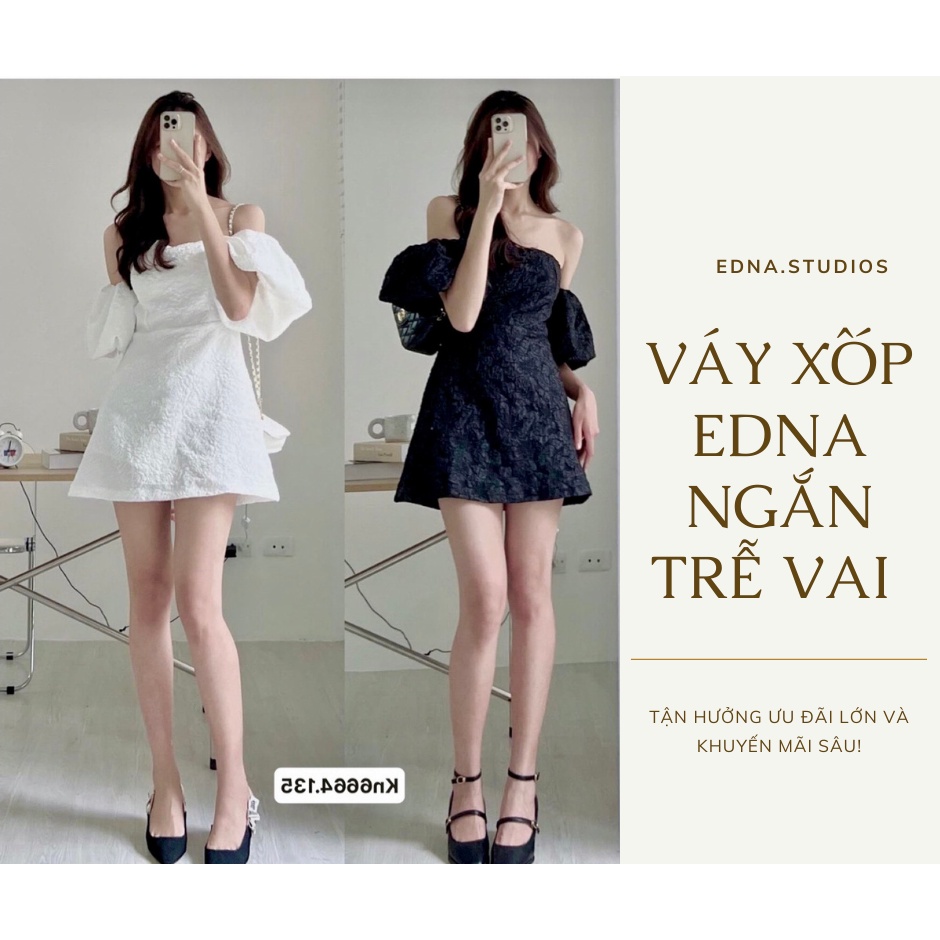 VÁY XỐP EDNA DÁNG NGẮN TAY TRỄ CÓ CÚP LÓT