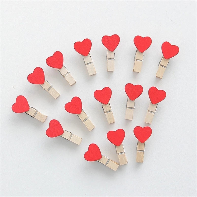 Bộ 20 Kẹp Gỗ Hình Trái Tim Đỏ Mini Giá Đỡ Kẹp Ảnh / Giấy / Quần Áo / Kẹp Ảnh