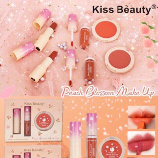 Set Trang Điểm 2 Son 1 Má Hồng Peach Blossom Make Up Kiss Beauty