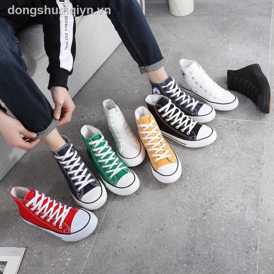 Giày vải nữ- Korean version of the trend all-match high-top canvas shoes for men and women pure black, white, yellow, green red casual sneakers, low-to-medium cloth