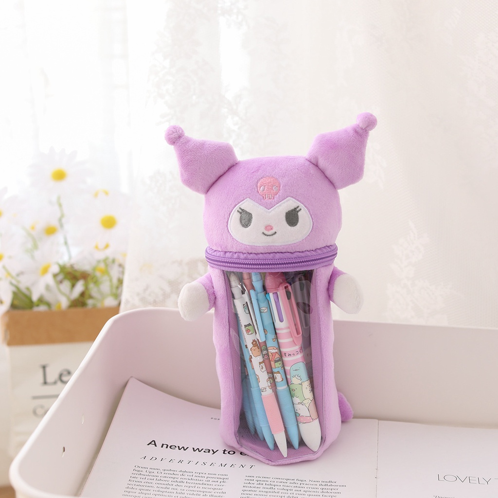 Japanese Cartoon Cute Stellalou Kuromi Plush Pencil Case Pen Holder Popular Transparent Storage Bag