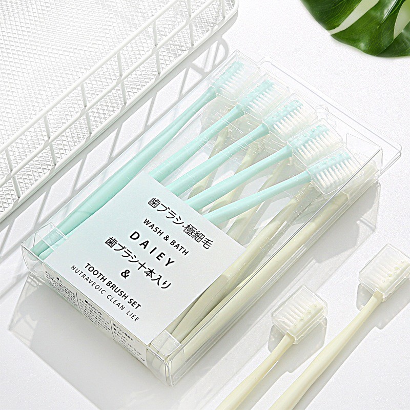 Bàn chải đánh răng Muji phong cách Nhật Bản hộp 10 chiếc vật liệu tre gia dụng lông mềm dành cho người lớn