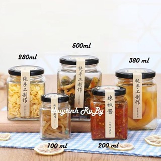Bộ 5 Hũ Lọ Thủy Tinh Vuông 380ml Đựng Thực Phẩm, Hủ Đựng mật ong, Lọ Gia vị, Lọ thủy tinh đựng bột nghệ