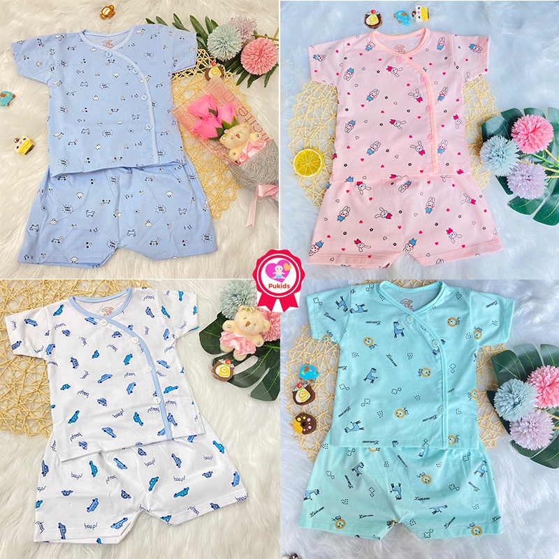 Bộ cộc tay khuy lệch cho bé sơ sinh 0-9 kg chất cotton in họa tiết _B47
