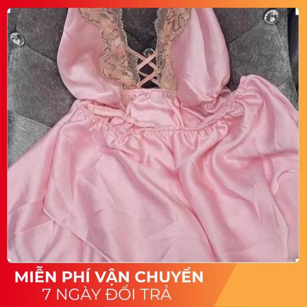 Váy Ngủ Nữ, Váy Ngủ Sexy Yếm Kèm Quần Vải Satin Cao Cấp <60kg Xịn Sò | BigBuy360 - bigbuy360.vn