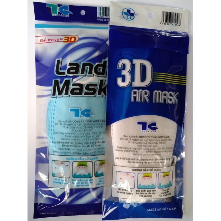 Khẩu Trang Y Tế Kháng Khuẩn 4D LAND, AIR MASK Cao cấp chính hãng DC TT TH TM 3D 5D 6D N95 3M KF94 cho trẻ em bé 1-13T.