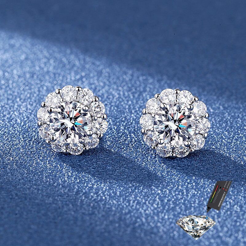 Bông Tai Bạc s925 Đính Kim Cương Giả Thời Trang one carat moissanite