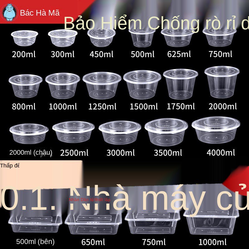 Hộp cơm tròn dày dùng một lần, tô nhựa trong suốt, đựng đồ mang đi, bán buôn, thức ăn nhanh hình