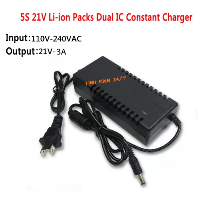 Adapter Sạc 21V 3A, Nguồn Sạc Pin 5S 18.5V-21V Có Đèn Báo Đầy