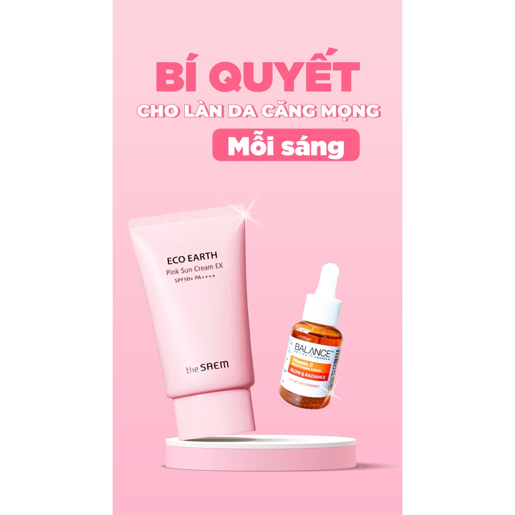 Kem chống nắng giúp da sáng hồng tự nhiên The Saem Eco Earth Power Pink Sun Cream SPF50+/PA++++ 50ML