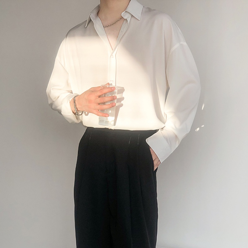 Áo sơ mi tay dài dáng rộng màu trơn phong cách Hàn Quốc thanh lịch dành cho nam nữ