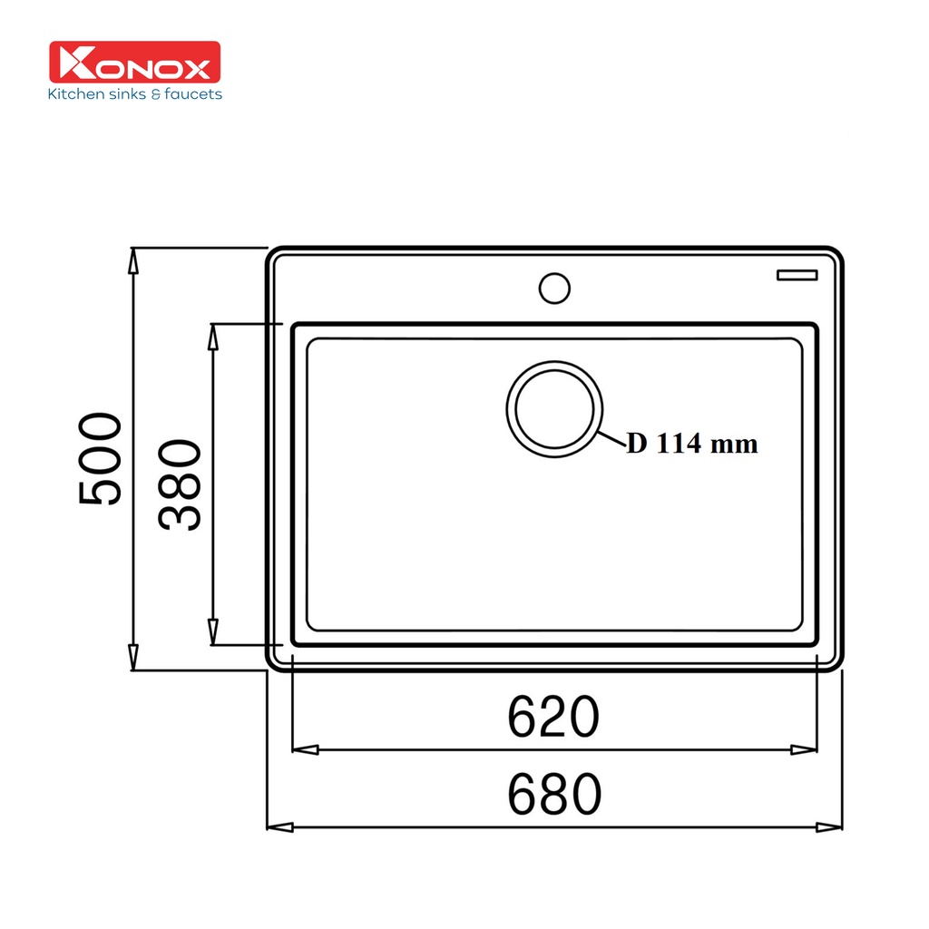 Chậu rửa bát đá KONOX Granite Series Ruvita 680 Black, Made in Italy, Full set gồm Siphon + Giá úp bát inox