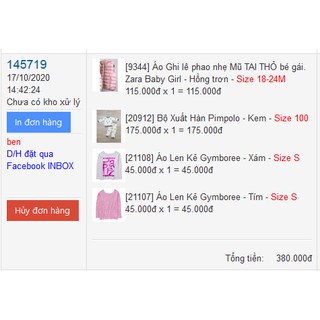 set áo và đồ bộ bé gái mã đơn hàng 145719