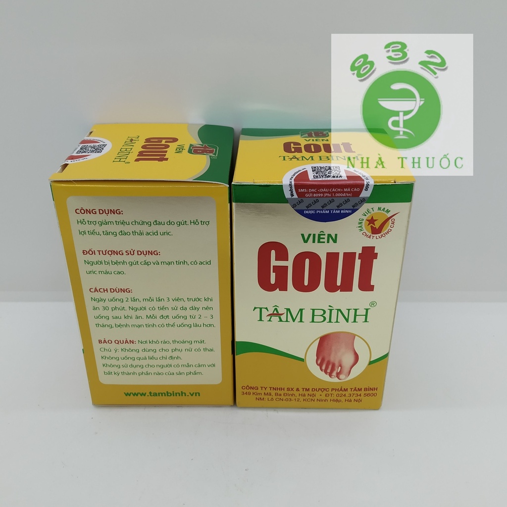 VIÊN GOUT TÂM BÌNH hỗ trợ giảm triệu chứng đau do gút lọ 60 viên