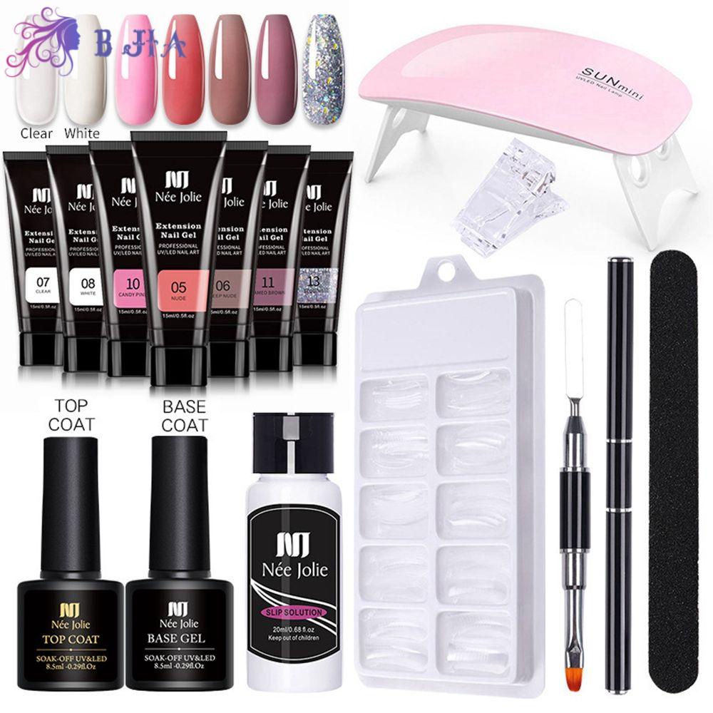 BJIA 11PCS/Set UV Nail Dryer Lamp For Quick Extension Nail Tool Kit Nail Manicure Set Poly Nail Gel Set Cuticle Pusher Nail Building Finger Extend Mold Nail File Finger Separator Shiny/Nude Color