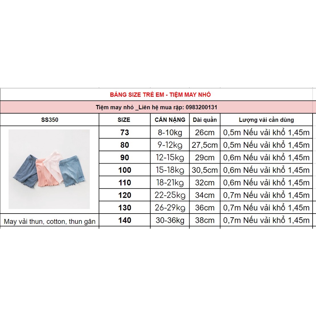 SS350_Rập giấy may quần leging lửng cho bé