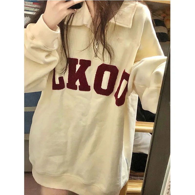Jiashucheng Áo Khoác Sweater Mỏng Dáng Rộng Cổ POLO Phối Khóa Kéo Kiểu Retro Mỹ Cá Tính