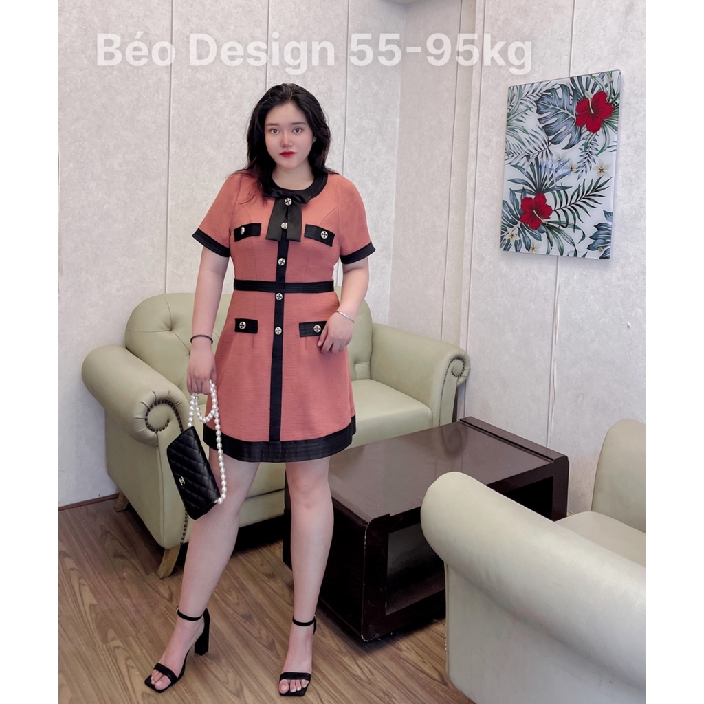 Đầm phối nơ cổ tròn BÉO DESIGN Bigsize 55kg đến 95kg
