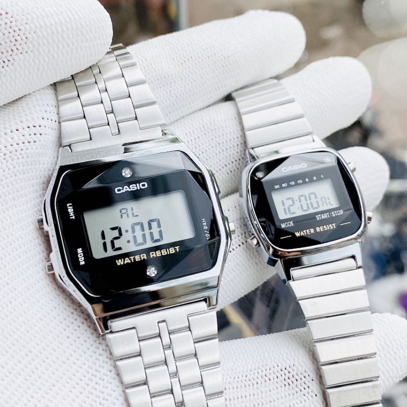 Đồng hồ nam nữ Casio A159 LA670 chống nước dây thép cao cấp kim cương bạc