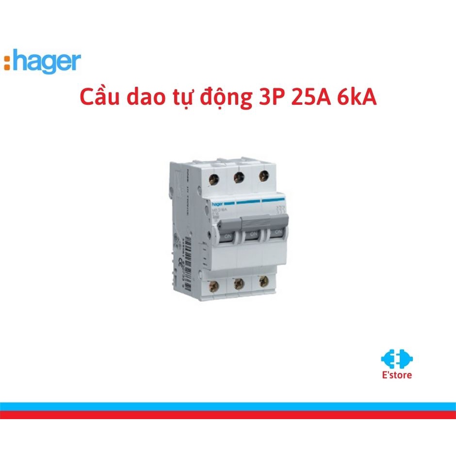 Cầu dao tự động Hager 3P 25A 6kA, MCB 3P 6kA C-25A 3M  (Chính hãng)