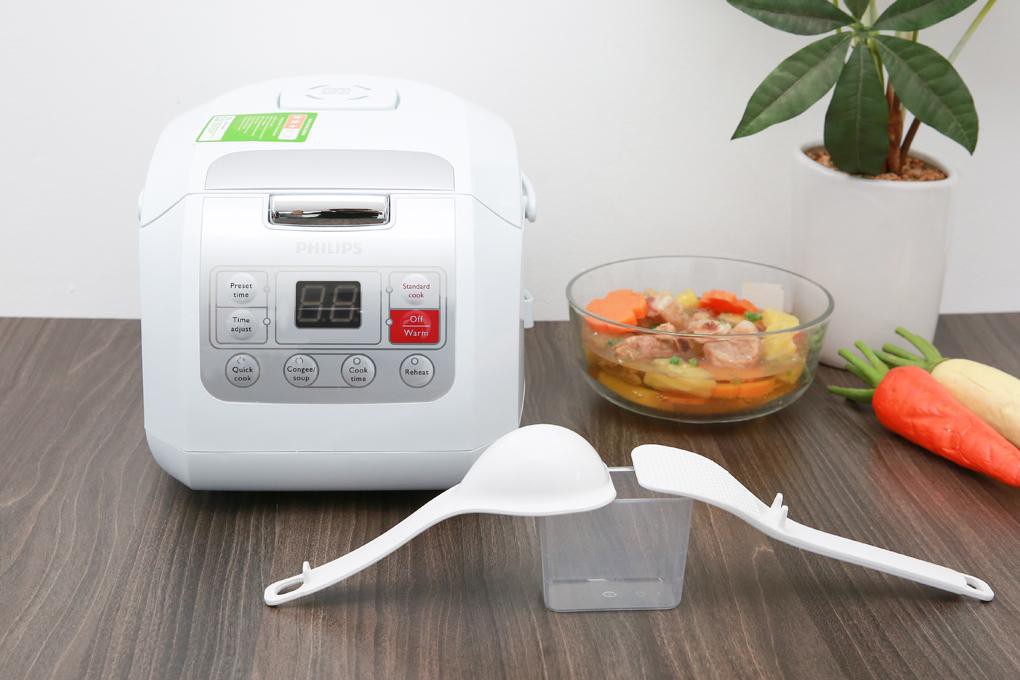 Nồi cơm điện tử Philips 1 lít HD3030 MỚI Lòng nồi hợp kim nhôm tráng men chống dính dễ vệ sinh. Công