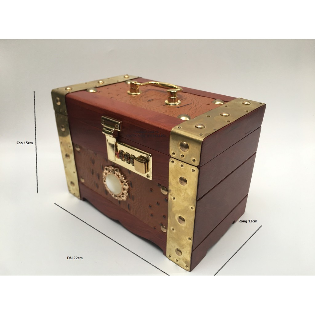 Hộp đựng đồ trang điểm gỗ hương kích thước 22x13x15cm