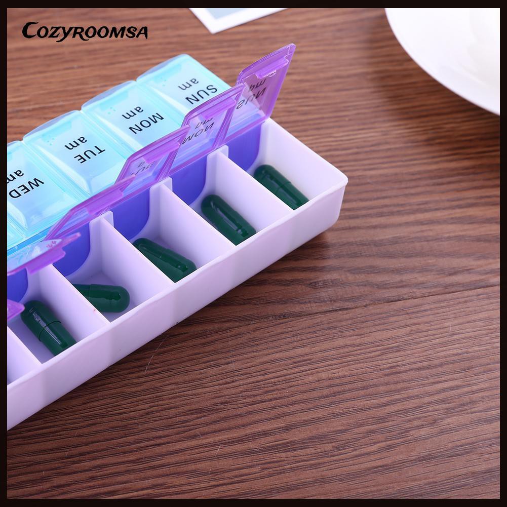 [Hàng mới về] Hộp nhựa chia thuốc 7 ngày 14 ô tiện dụng có thể dùng đựng trang sức