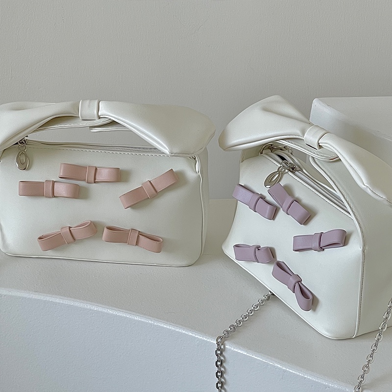 Túi xách IELGY đính nơ màu tương phản phong cách Hàn Quốc thời trang dễ thương cho nữ