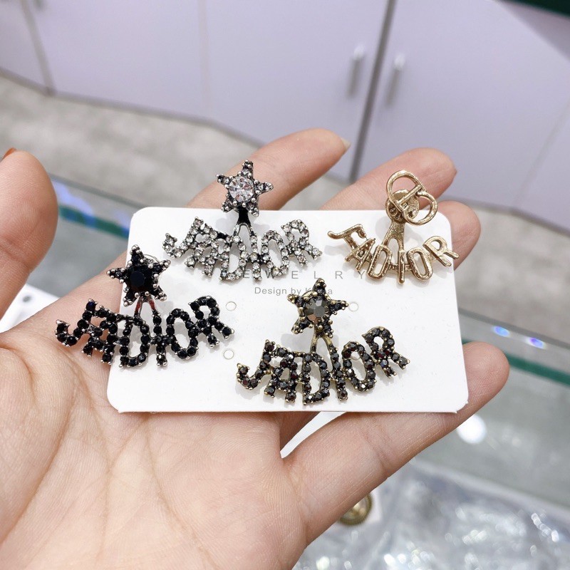 Khuyên Tai xinh 3 Màu Trắng &amp; Vàng &amp; Đen Đính Đá Pha Lê