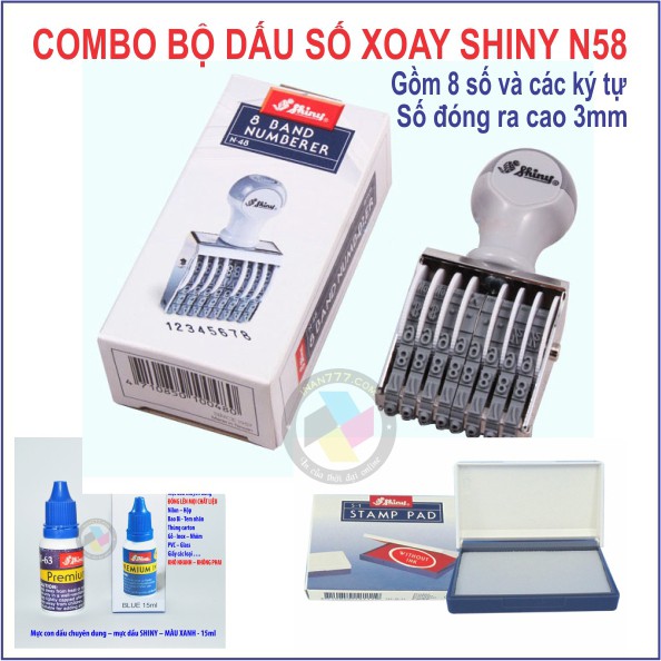 Con dấu ngày tháng năm_Dấu số xoay hiệu Shiny N58_Gồm 8 số  - Số cao từ 3mm_mực chuyên dụng đóng lên mọi chất liệu