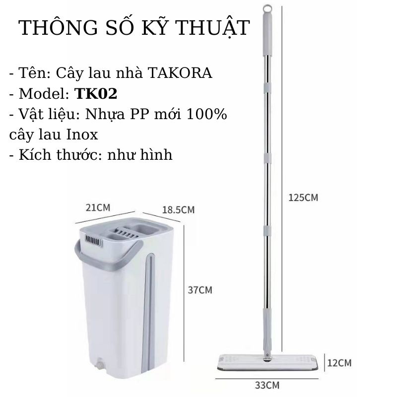 Bộ chổi lau nhà tự vắt thông minh MOP TAKORA  xoay 360 độ, Bộ cây lau nhà tự vắt chính hãng cao cấp