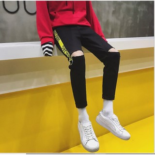 Quần jean rách gối nam Offwhite phong cách hàn quốc