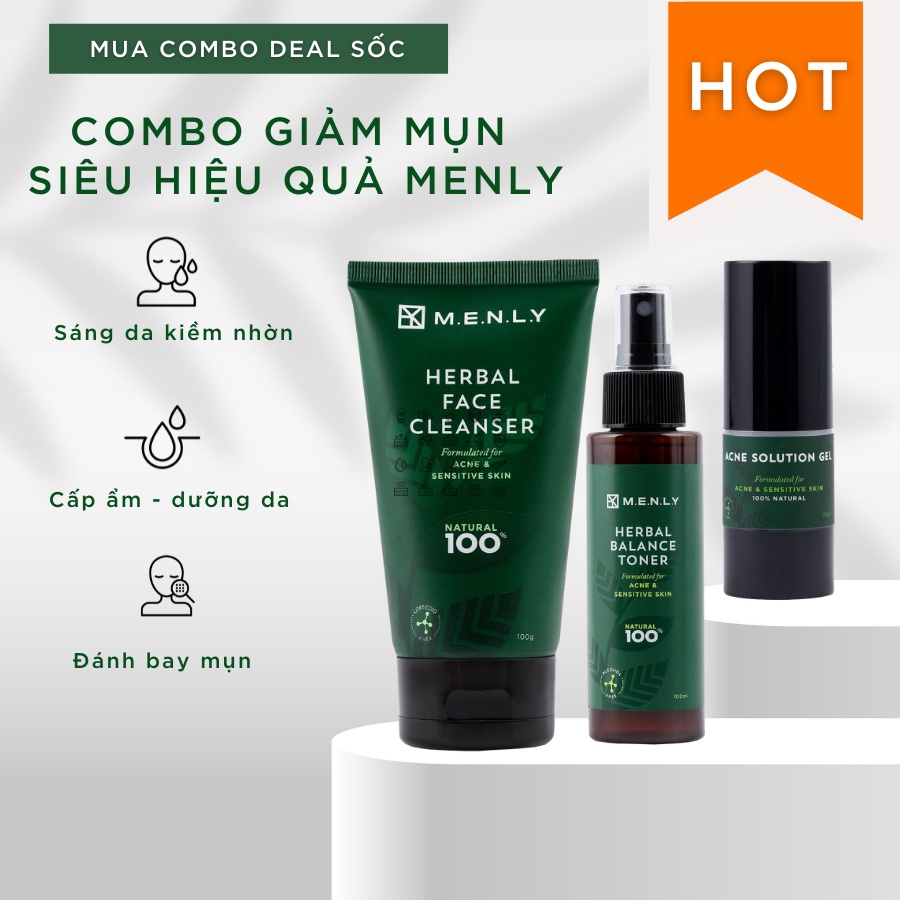 Bộ giảm mụn chuyên sâu da mụn nhạy cảm Menly