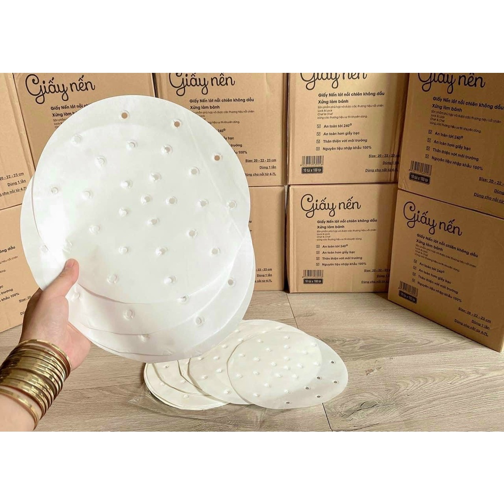 Giấy nến tròn lót xửng hấp, nồi chiên không dầu, hấp bánh bao Shop Bé TiTi