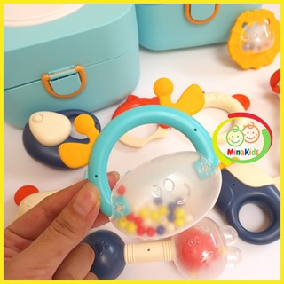 Bộ Đồ Chơi Xúc Xắc Cho Bé Sơ Sinh Lục Lạc Gặm Nướu Hộp Gấu Cao Cấp 10 Món XX11