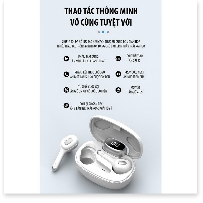 Tai Nghe Nhét Tai Bluetooth Phiên Dịch 33 ngôn ngữ 2021   Trắng 2021    -TTHome