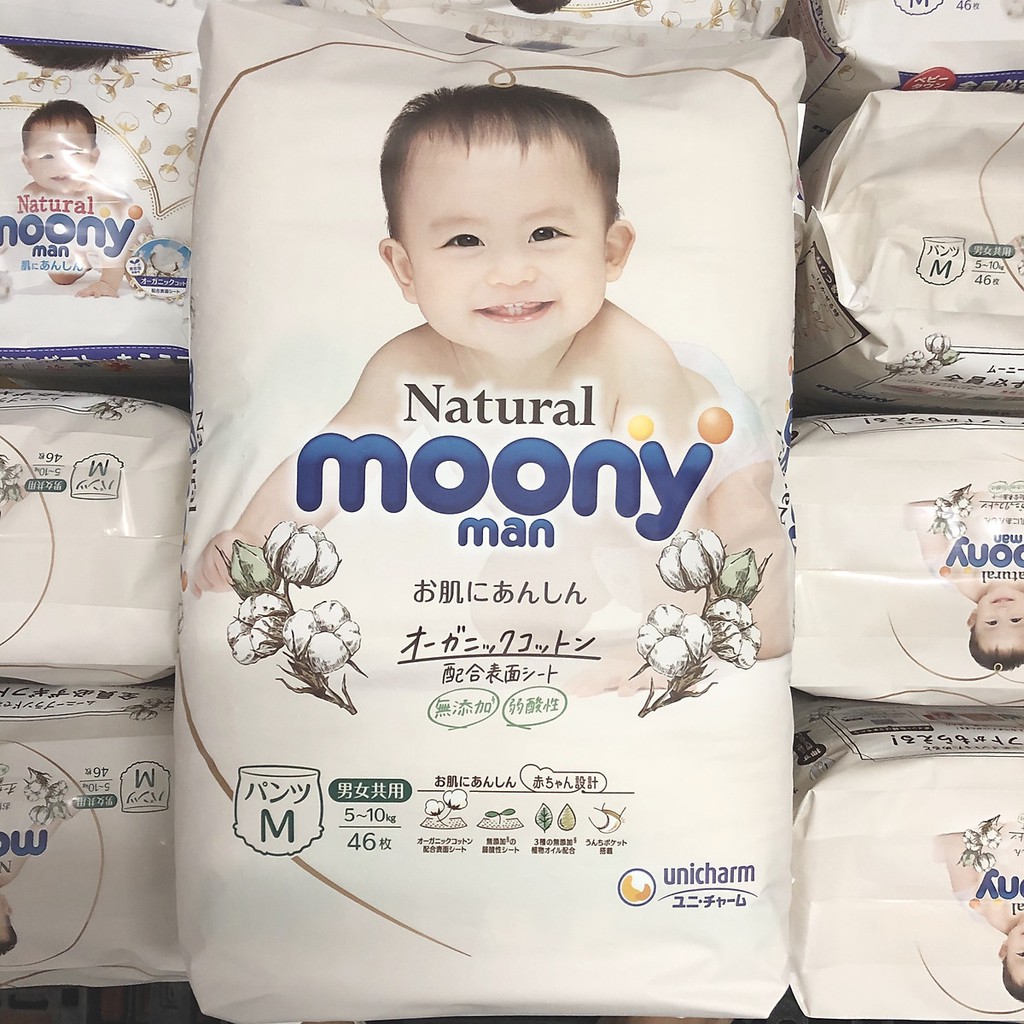 Tã Dán /Tả Bỉm Quần Moony Natural Siêu Cao Cấp Đủ Size NB63/S58/M46/L36