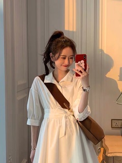 Váy sơ mi thắt nơ eo