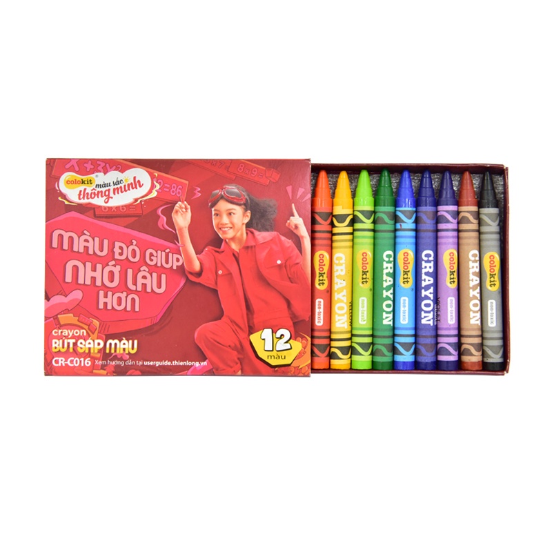 Bút Sáp màu Thiên Long CR-C016- 12 màu, phấn mầu,mầu sắc tươi sáng, tô mịn, ít bụi an toàn cho bé - Loki