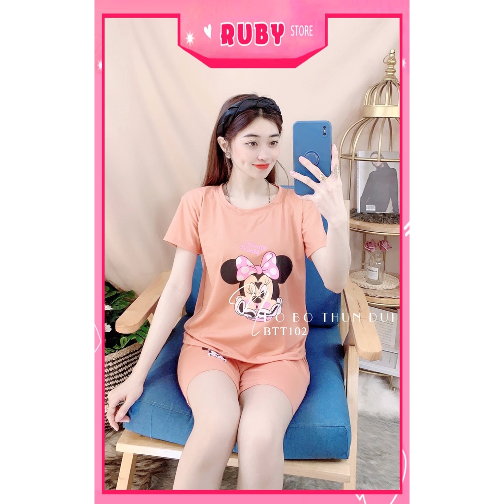 Đồ bộ nữ mặc nhà chất thun mềm mịn in hình chuột hoạt hình dễ thương BTT102