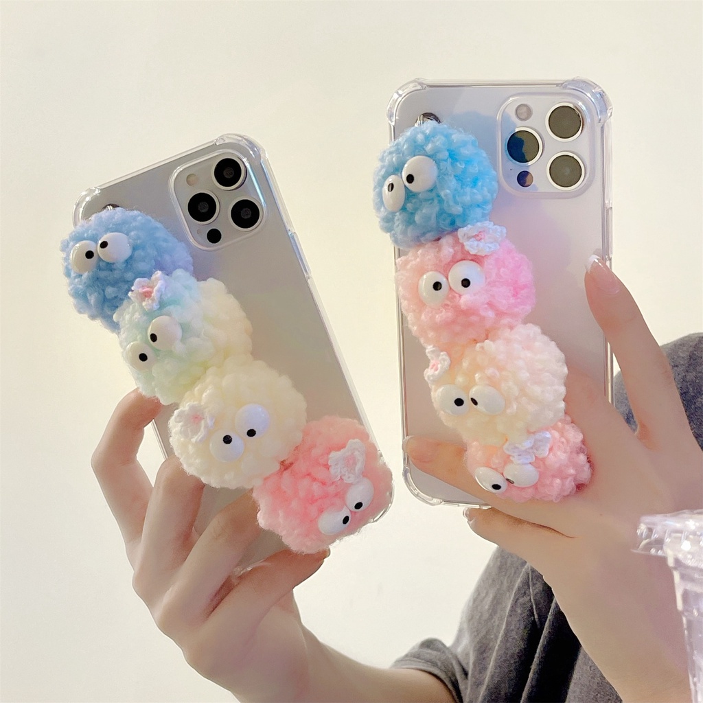 Ốp điện thoại chống sốc có dây đeo gắn bóng lông cho Samsung S6 S7 EDGE S8 S9 PLUS S10 LITE S20 FE S21 ULTRA